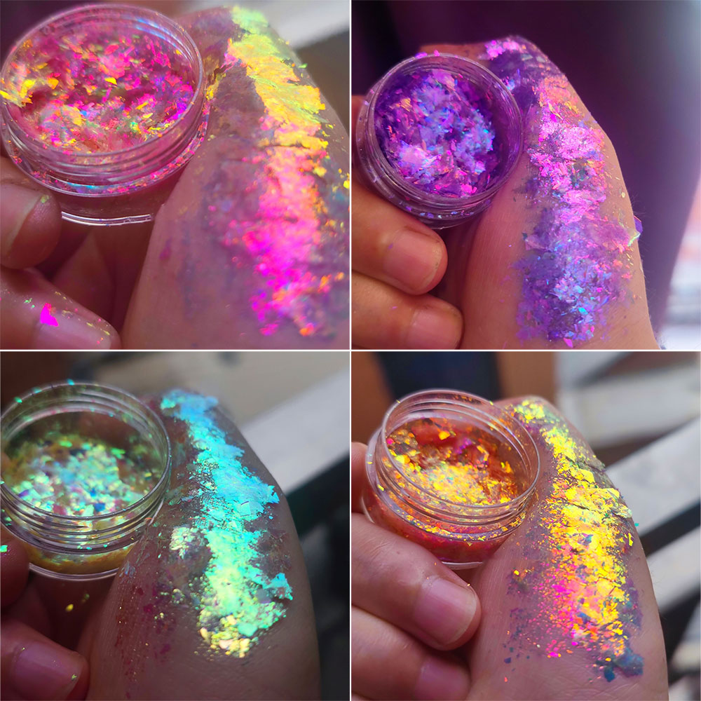 Eyeshadow Glitter Pigment - رقائق أوبال لامعة متغيرة اللون للأظافر،