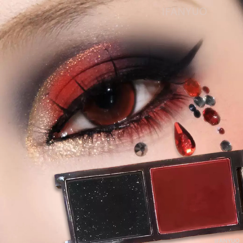 Eyeshadow Glitter Pigment - باليت ظلال عيون بلونين أسود وأحمر،
